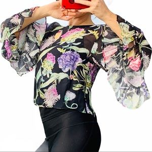 H&M Seethrough Floral BatWing Bell Flare Sleeve